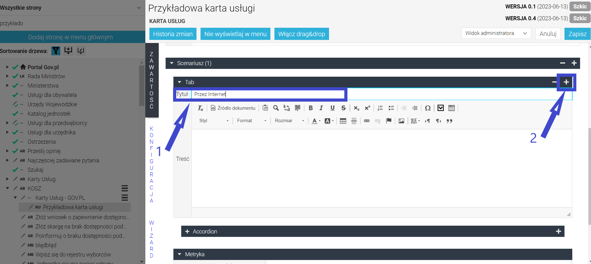 Dodawanie kolejnych tabów