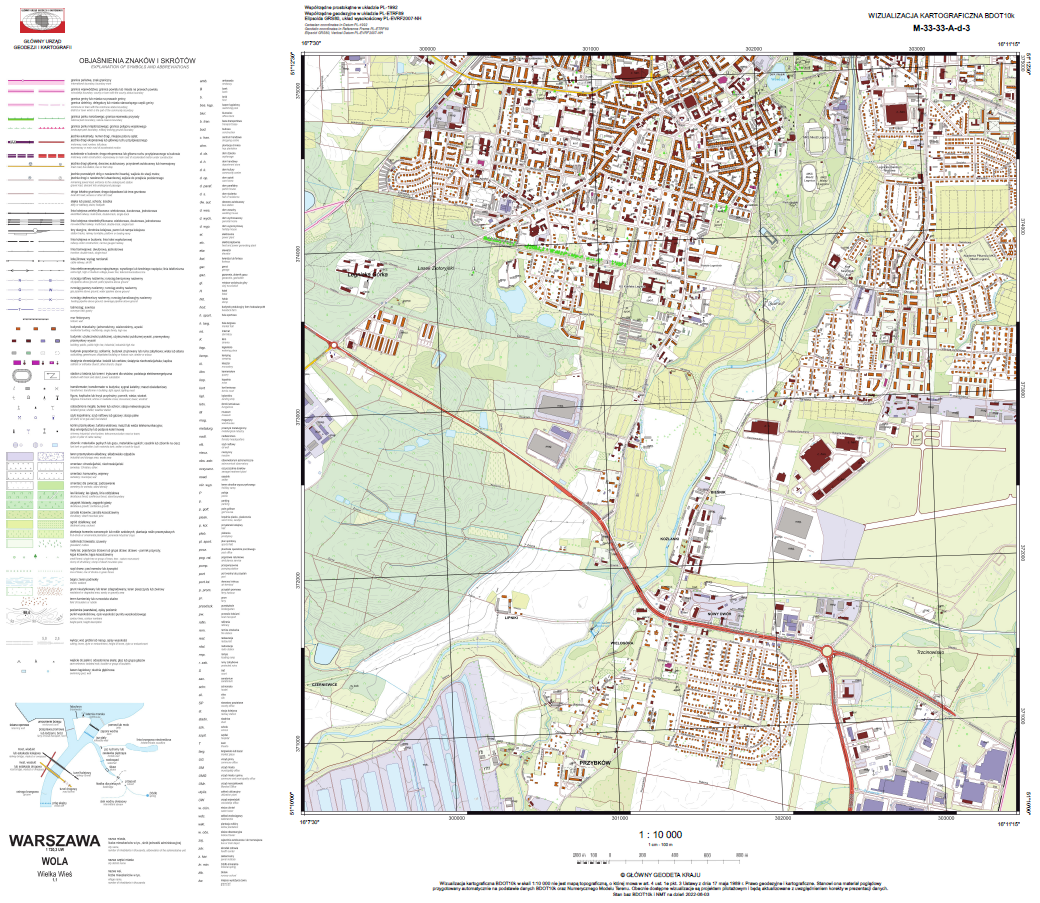 Ilustracja przedstawia przykładową wizualizację kartograficzną BDOT10k w skali 1:10000 dla województwa dolnośląskiego.