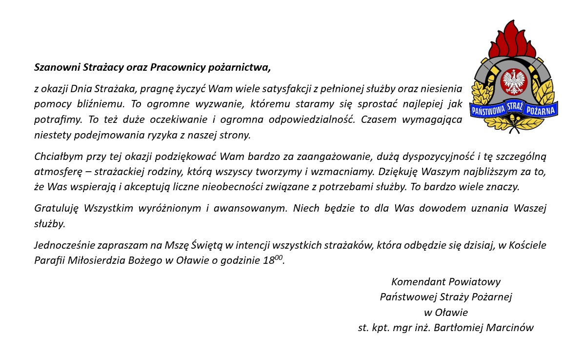 życzenia z okazji Dnia Strażaka