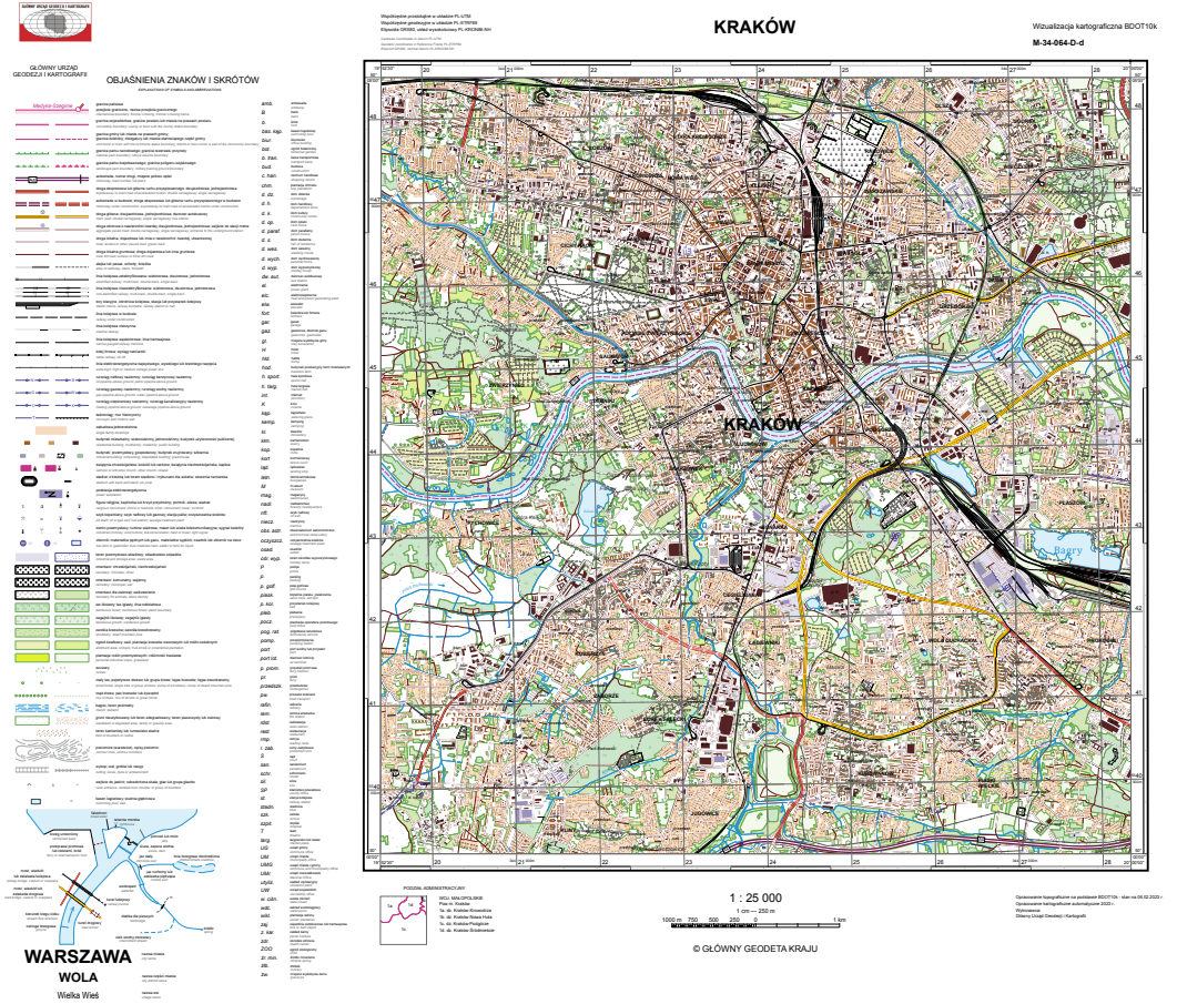przykładowa wizualizacja kartograficzna BDOT10k w skali 1:25000 dla m. Kraków