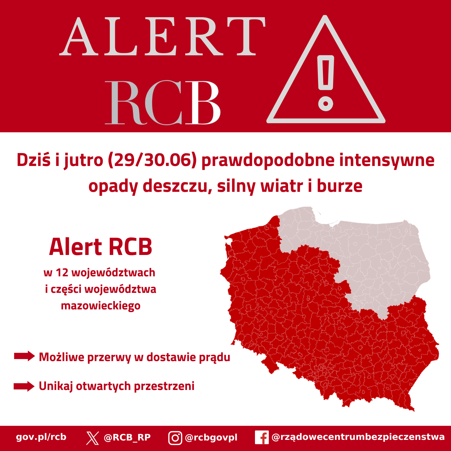 Alert RCB - intensywne opady deszczu (29-30.06)
