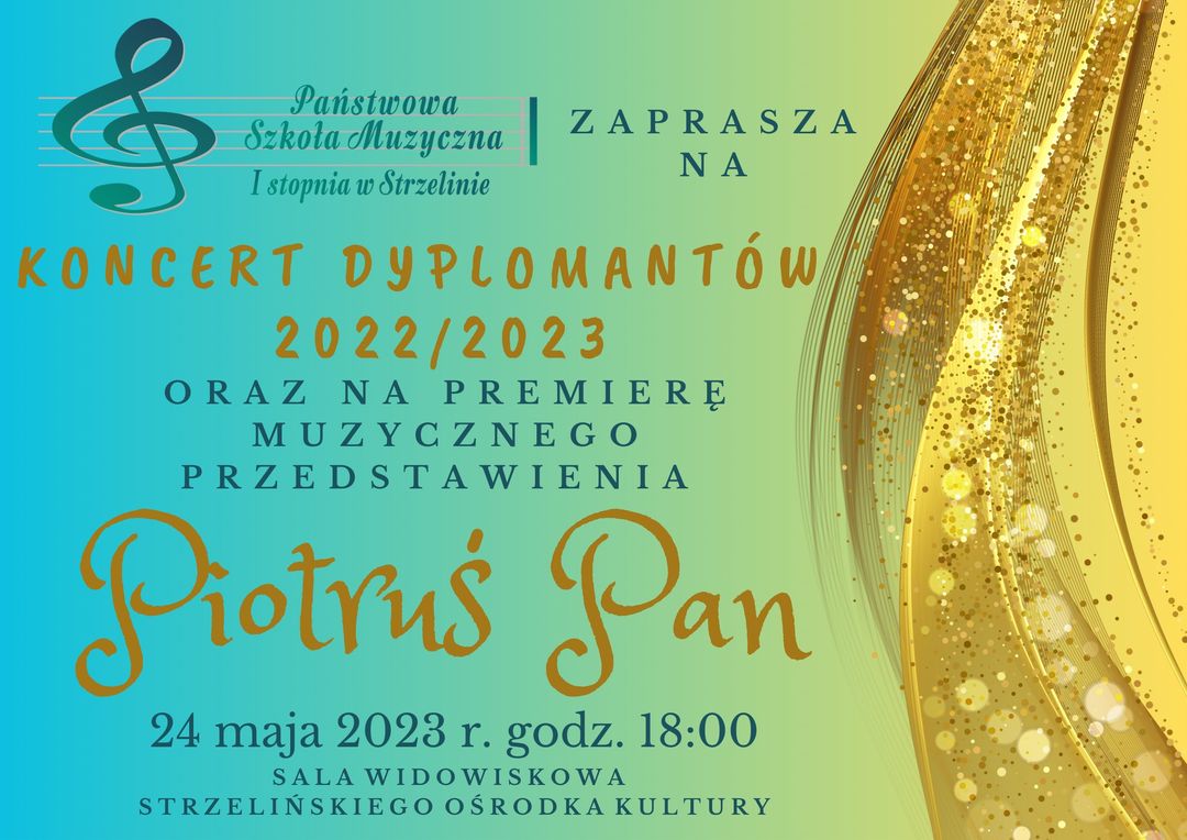 Plakat ma błękitno-złote tło. W lewym górnym rogi umieszczone zostało logo PSM Strzelin. Pod nim znajdują się informacje dotyczące koncertu.