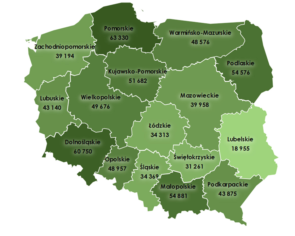 Średnie ceny sprzedaży gruntów rolnych z Zasobu WRSP w 2022 r. wg województw (w zł/ha)
