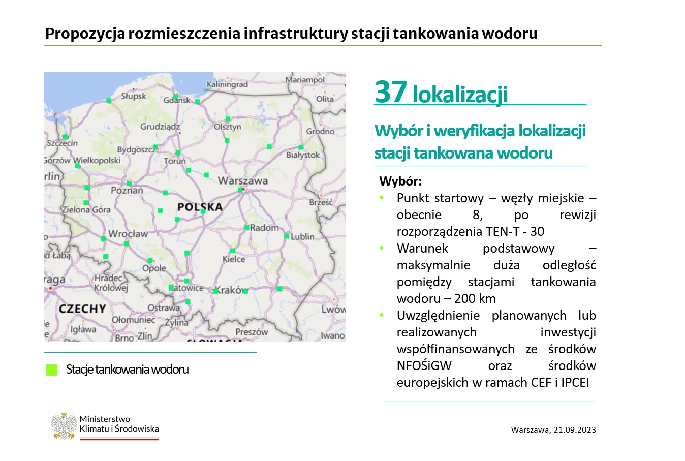 Propozycja rozmieszczenia stacji tankowania wodoru - mapa