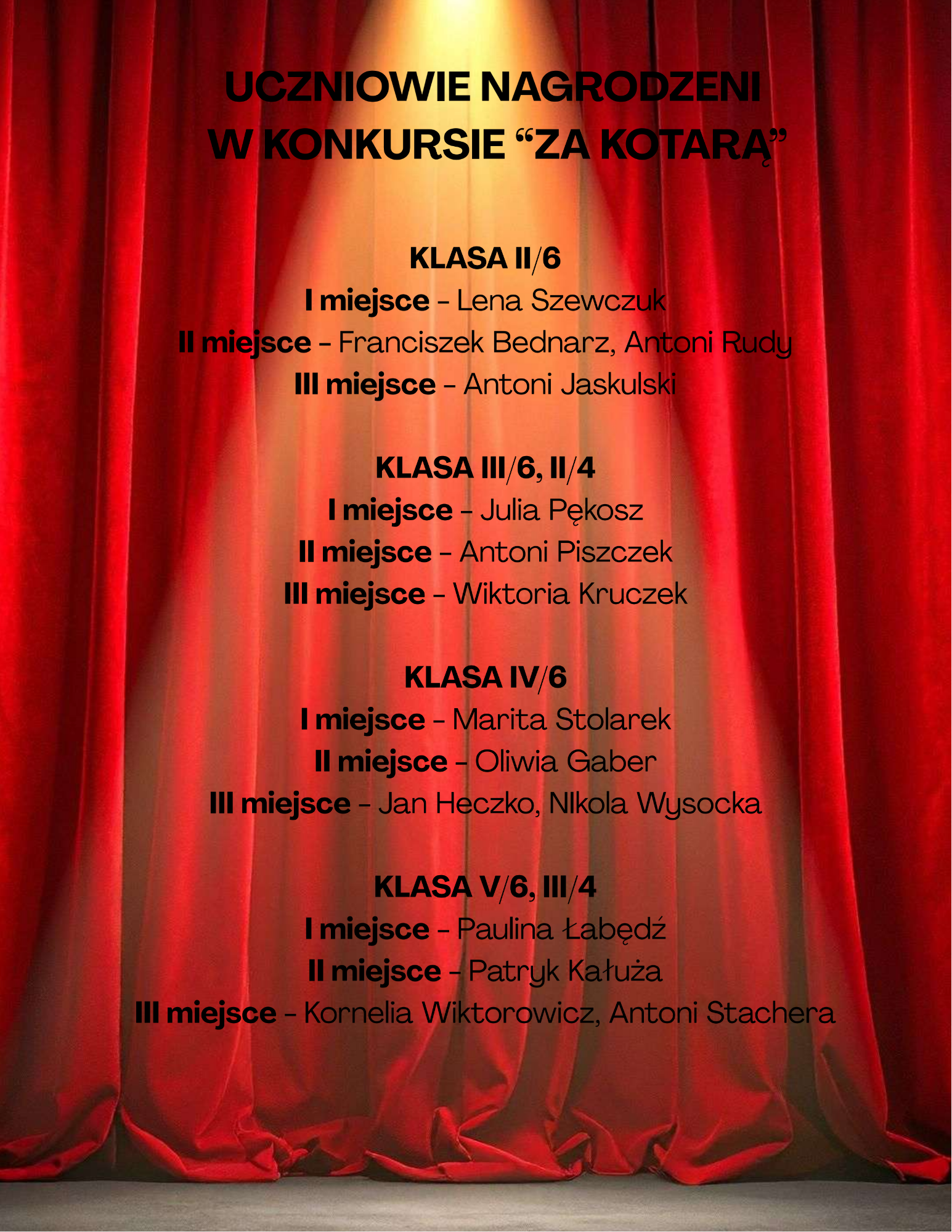 plakat na pomarańczowo- czerwonym tle, na środku lista laureatów