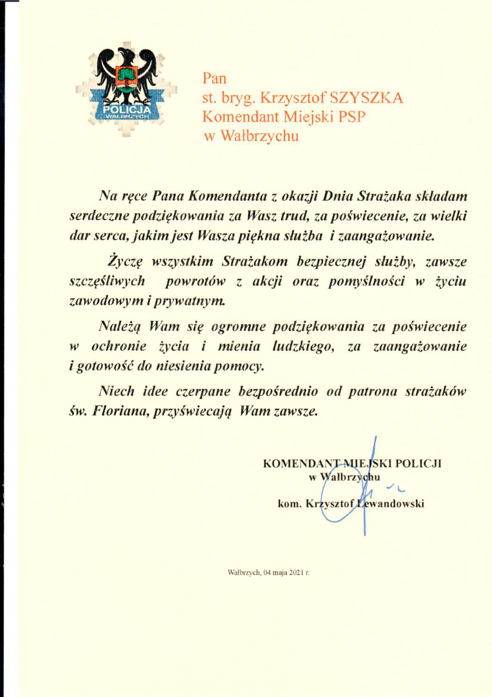 Życzenia z okazji Dnia Strażaka