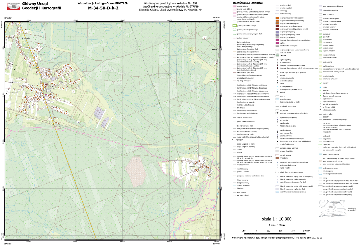 Ilustracja przedstawia przykładową wizualizację kartograficzną BDOT10k.
