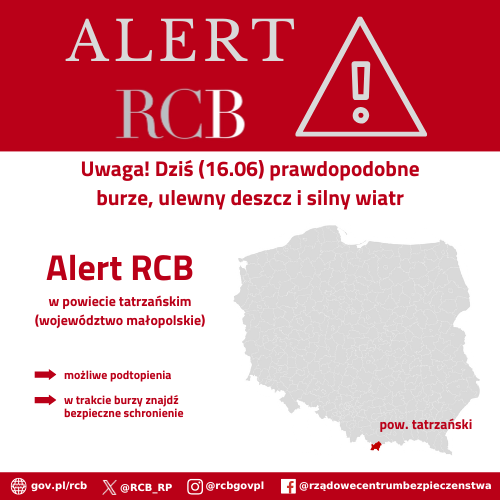 Uwaga! Dziś (16.06) prawdopodobne burze, ulewny deszcz i silny wiatr. Możliwe podtopienia. W trakcie burzy znajdź bezpieczne schronienie.