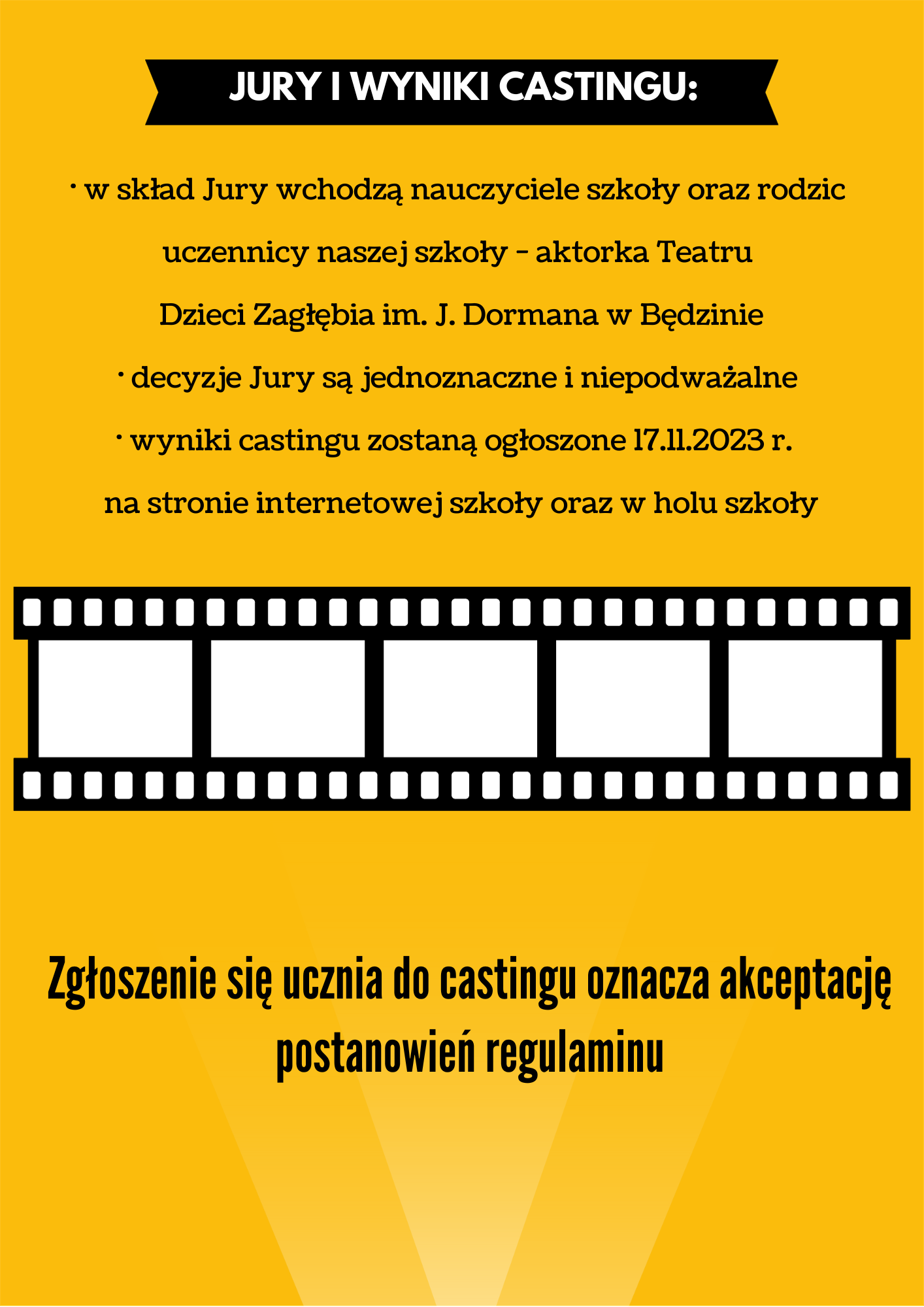 plakat na żółtym tle, na środku opis jury i wyników konkursu 