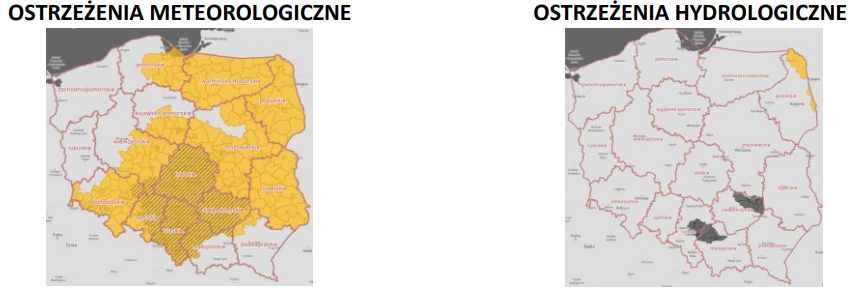 Ostrzeżenia meteorologiczne i hydrologiczne z podziałem na województwa - 10 lutego 2026. 