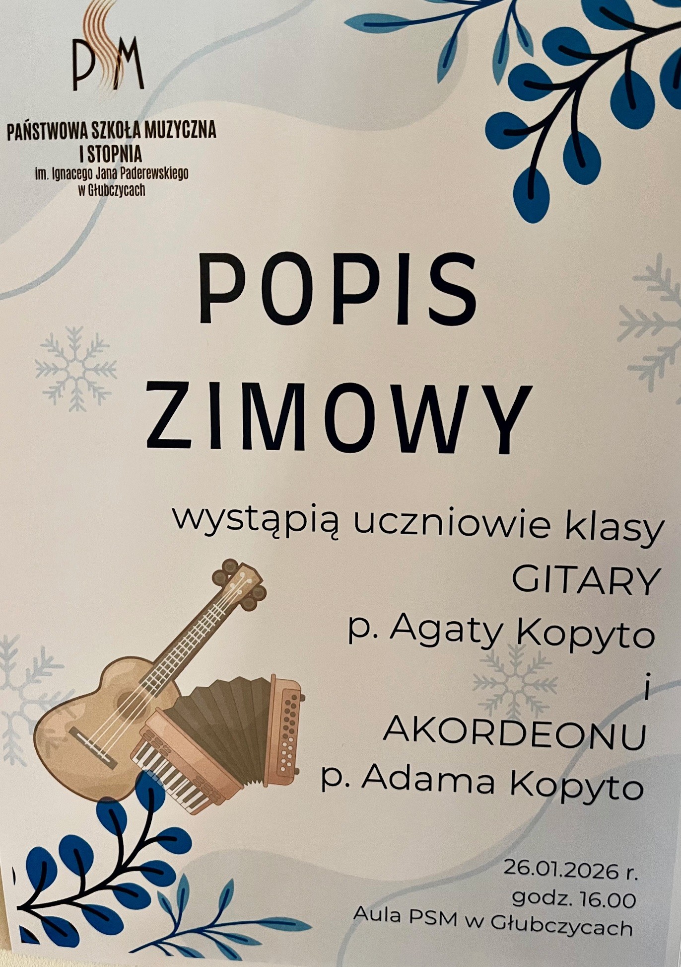 Popis zimowy klasy akordeonu i gitary p. Agaty i Adama Kopyto - 26.01.2026 g.16:00