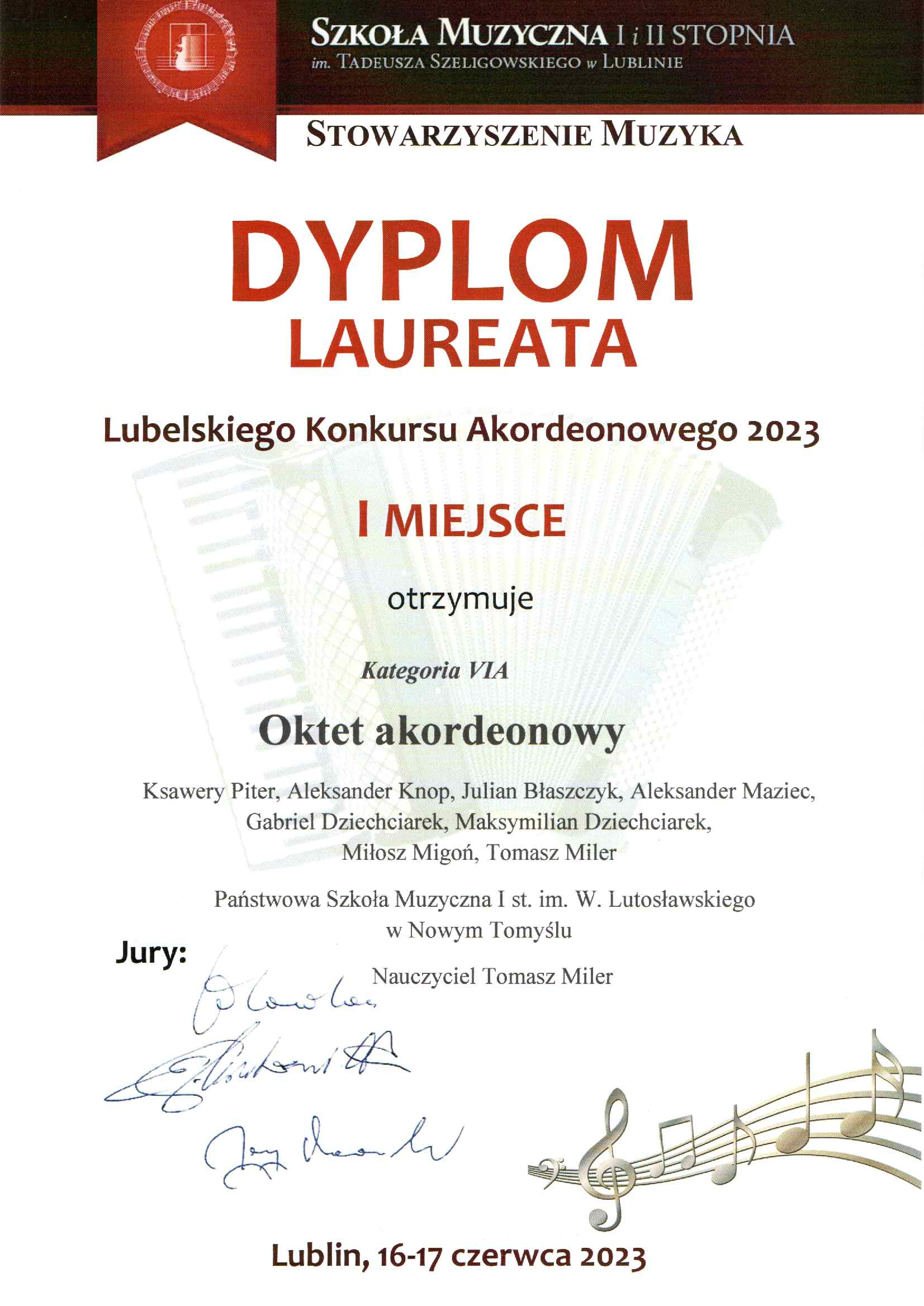Dyplom - Lubelski Konkurs Akordeonowy