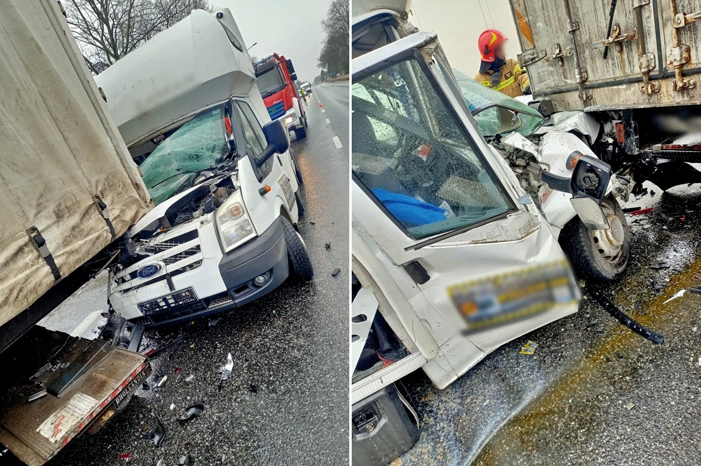 Podróżujący pojazdami nie uskarżali się na żadne dolegliwości. Pojazdy zajmowały jeden pas ruchu, wystąpił niewielki wyciek płynów eksploatacyjnych. Działania strażaków polegały na zabezpieczeniu miejsca zdarzenia oraz wprowadzeniu ruchu wahadłowego na drodze. Po uprzątnięciu pojazdów zmyto jezdnię przy użyciu dyspergentu oraz wody. Przywrócono ruch na drodze. 