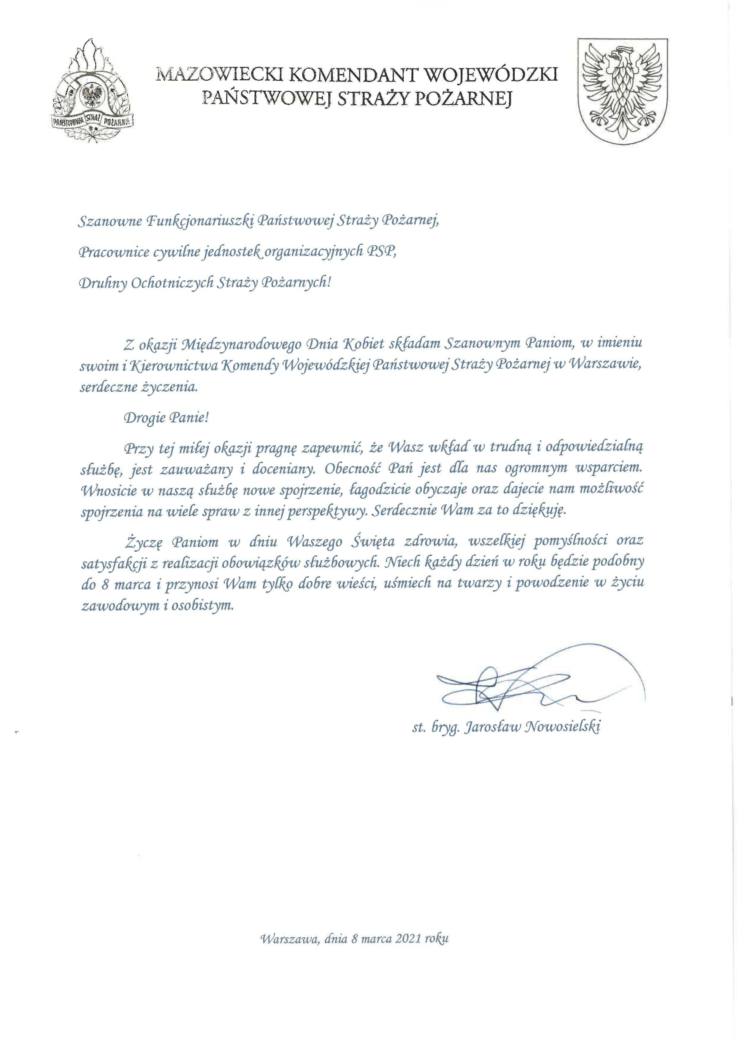 Życzenia z okazji Międzynarodowego Dnia Kobiet