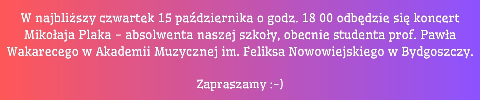 grafika z ogłoszeniem o koncercie Mikołaja Plaka