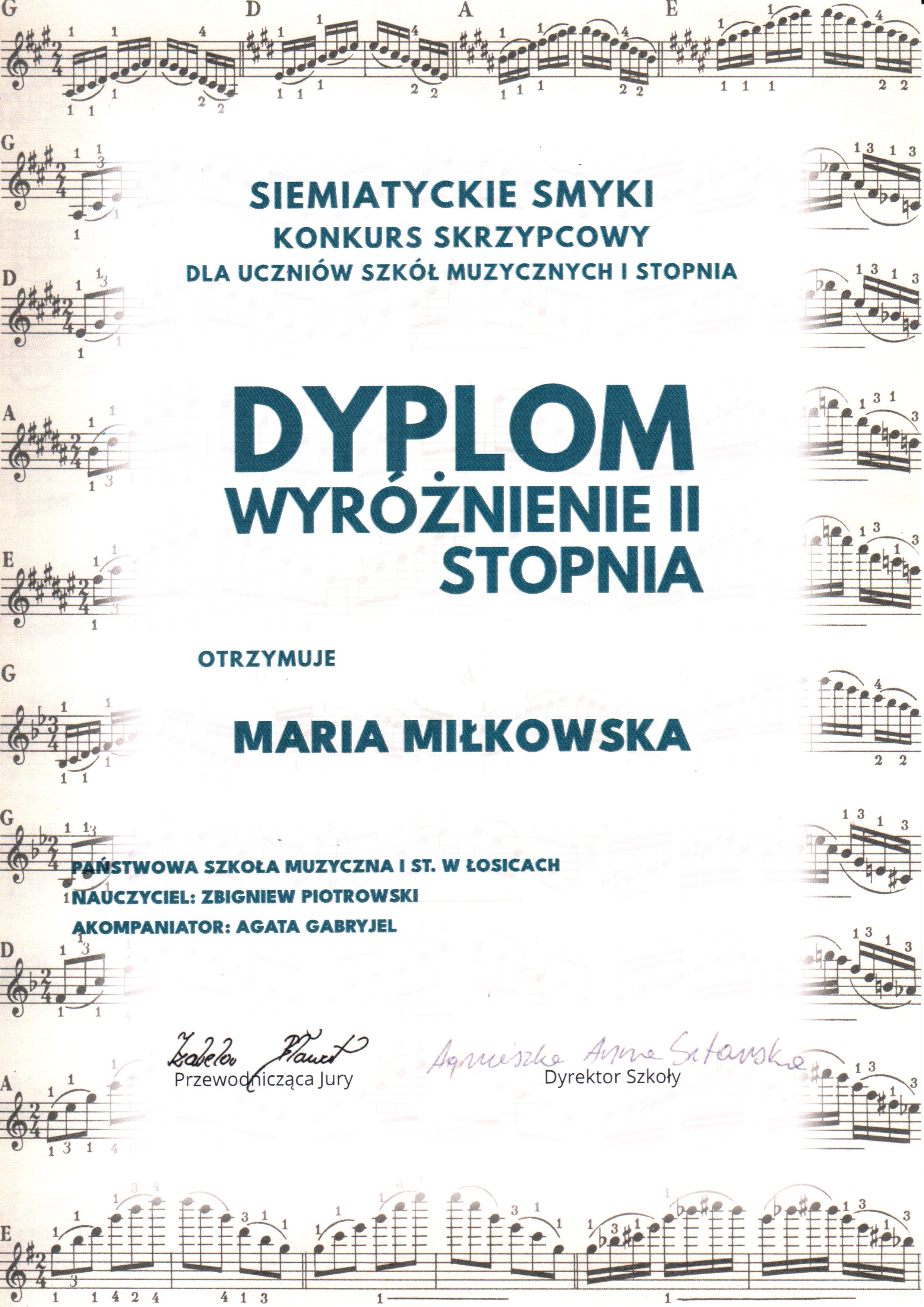 Maria Miłkowska - Wyróżnienie II st., I Konkurs Skrzypcowy „Siemiatyckie Smyki”, Siemiatycze, 4 czerwca 2025 r.