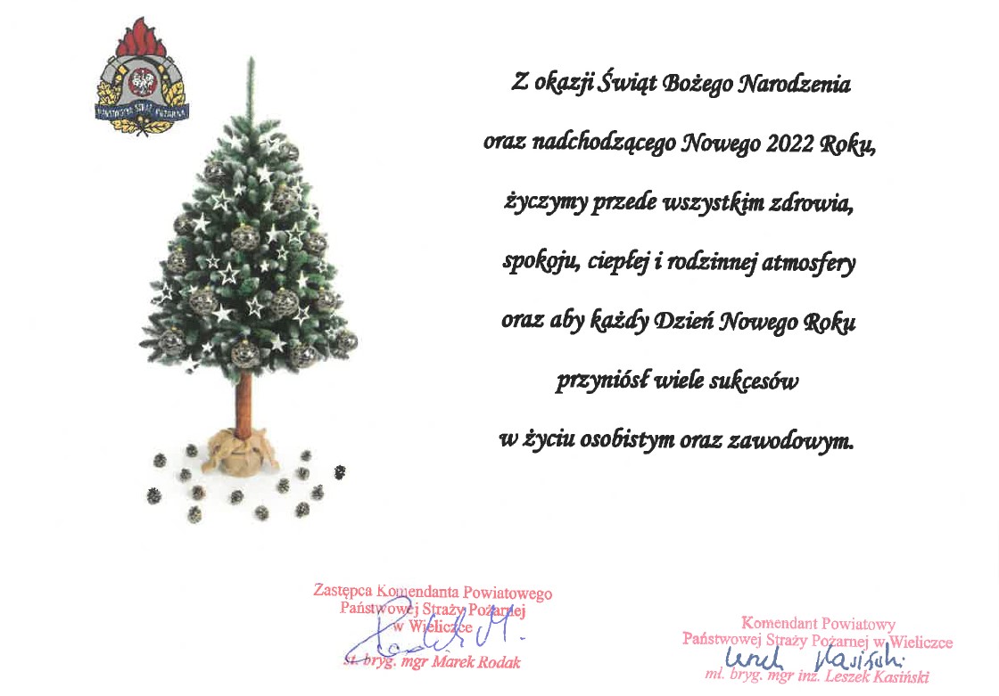 Życzenia świąteczne Komendanta Powiatowego Państwowej Straży Pożarnej w Wieliczce