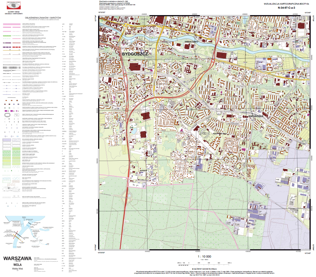 Ilustracja przedstawia przykładową wizualizację kartograficzną BDOT10k w skali 1:10000 dla województwa kujawsko-pomorskiego.