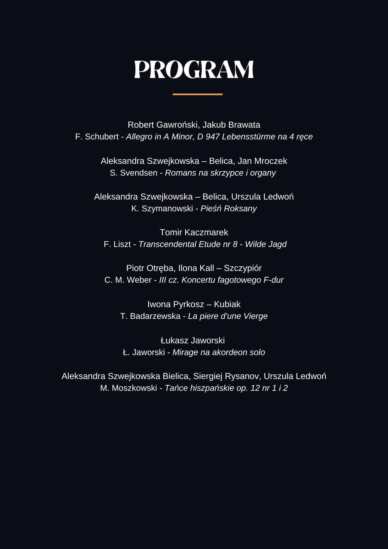 Czarne tło, program koncertu pedagogów
