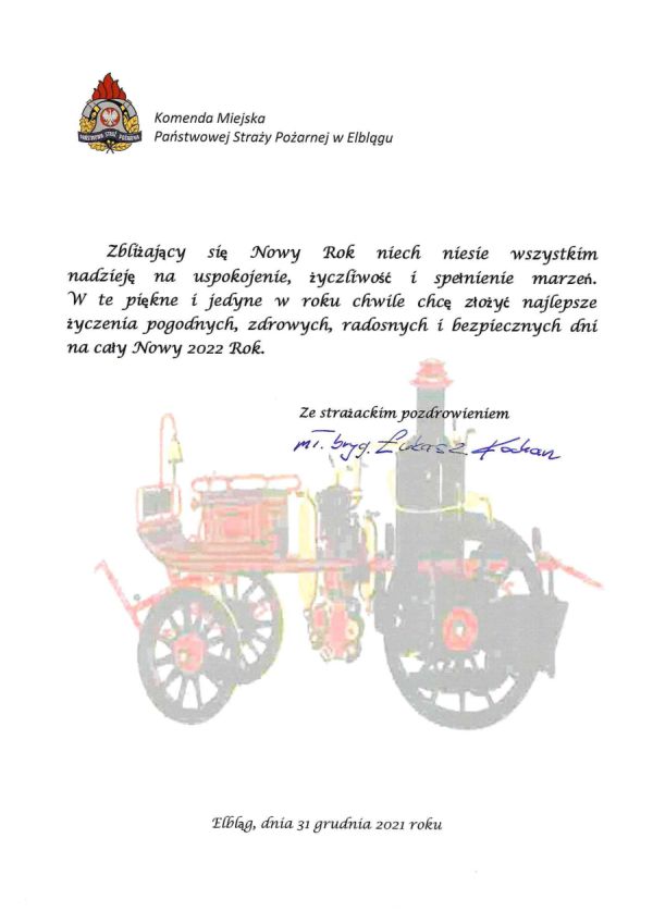 Życzenia Komendanta Miejskiego PSP w Elblągu z okazji Nowego Roku