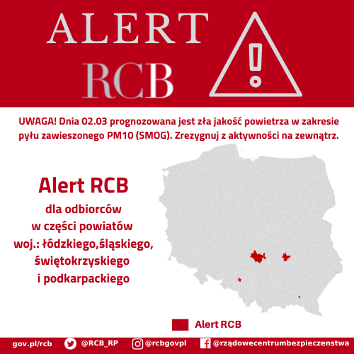 Alert RCB, 2 marca – uwaga smog.