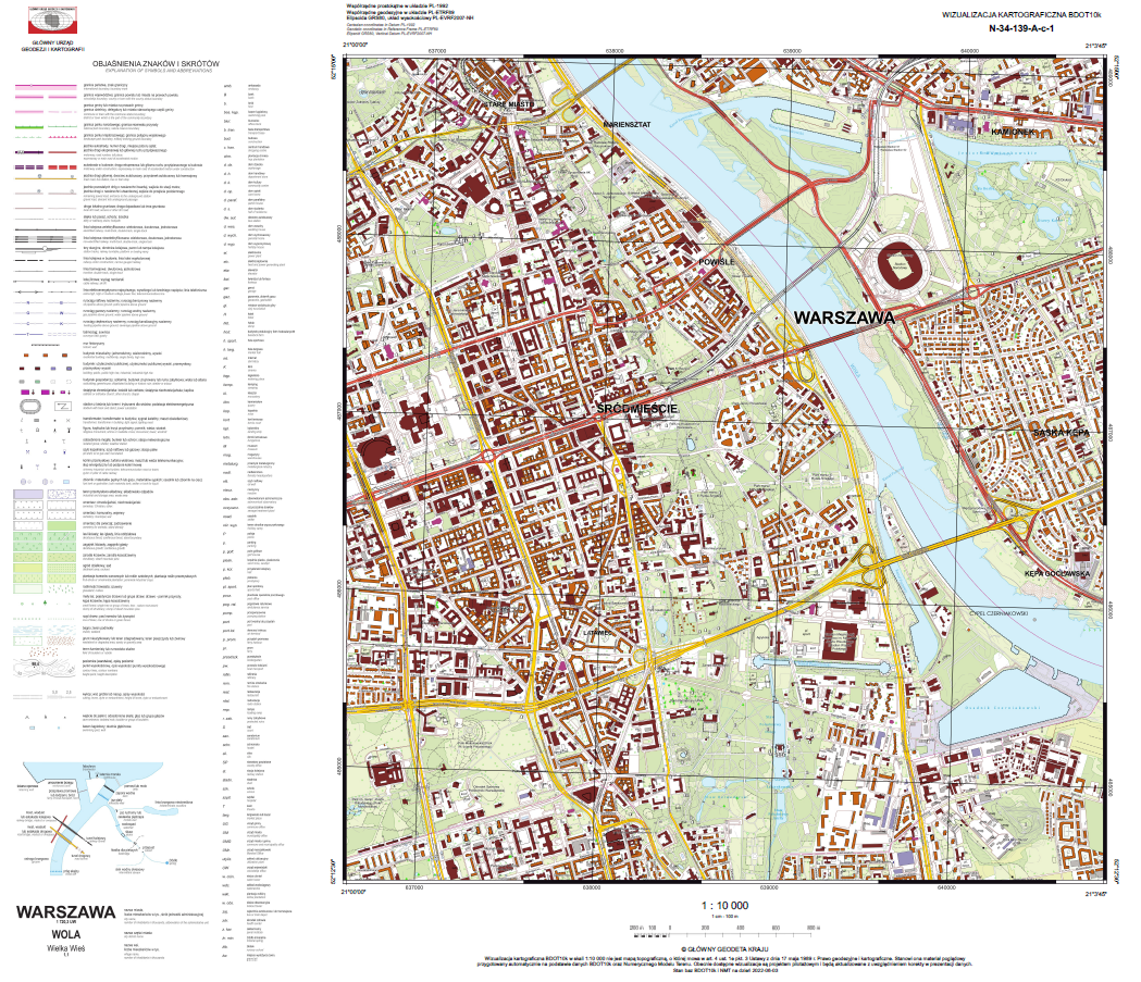 Ilustracja przedstawia przykładową wizualizację kartograficzną BDOT10k w skali 1:10000 dla województwa mazowieckiego.