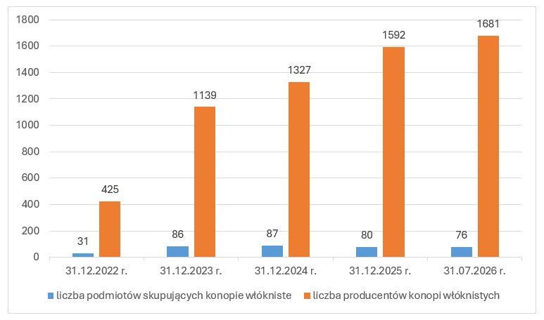 Liczba podmiotów skupujących konopie włókniste a liczba producentów konopi włóknistych