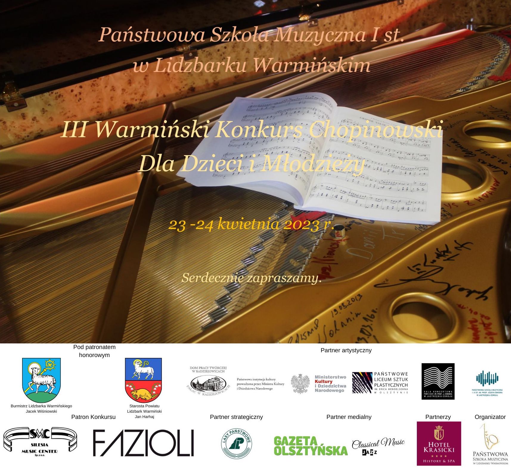 III Warmiński Konkurs Chopinowski Dla Dzieci i Młodzieży 23 - 24 kwietnia 2023r.