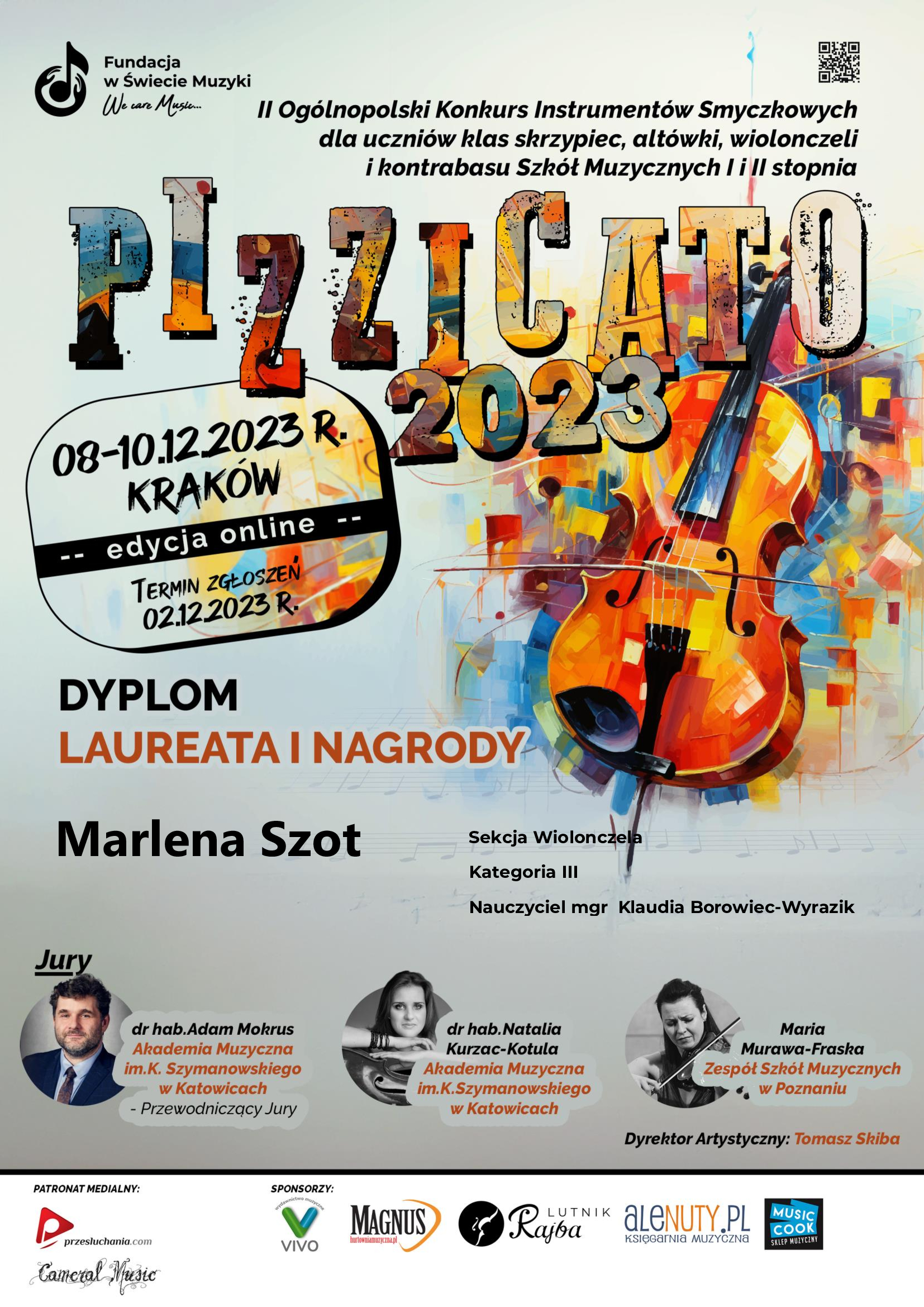 Marlena Szot laureatką I miejsca