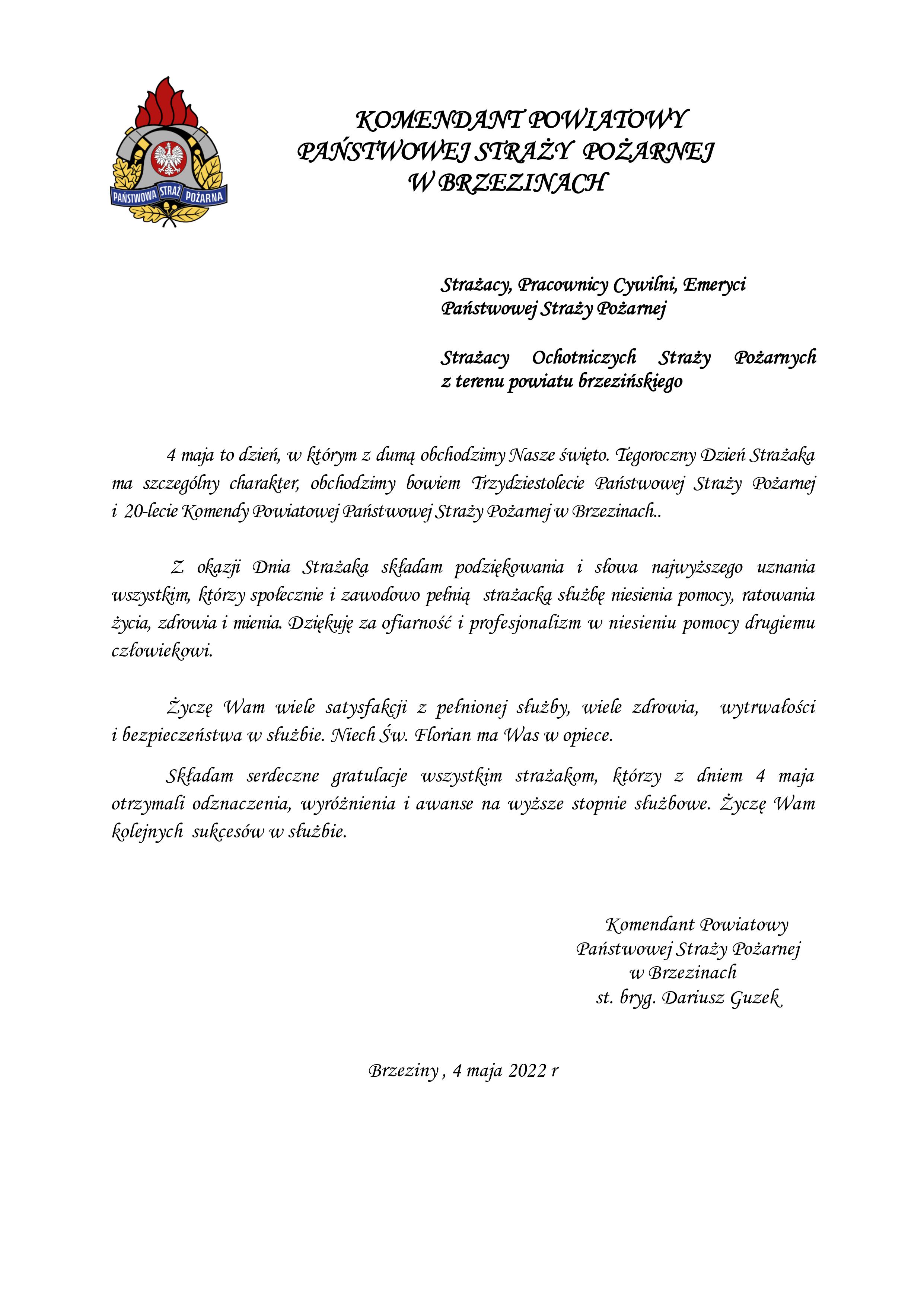 Życzenia Komendanta Powiatowego