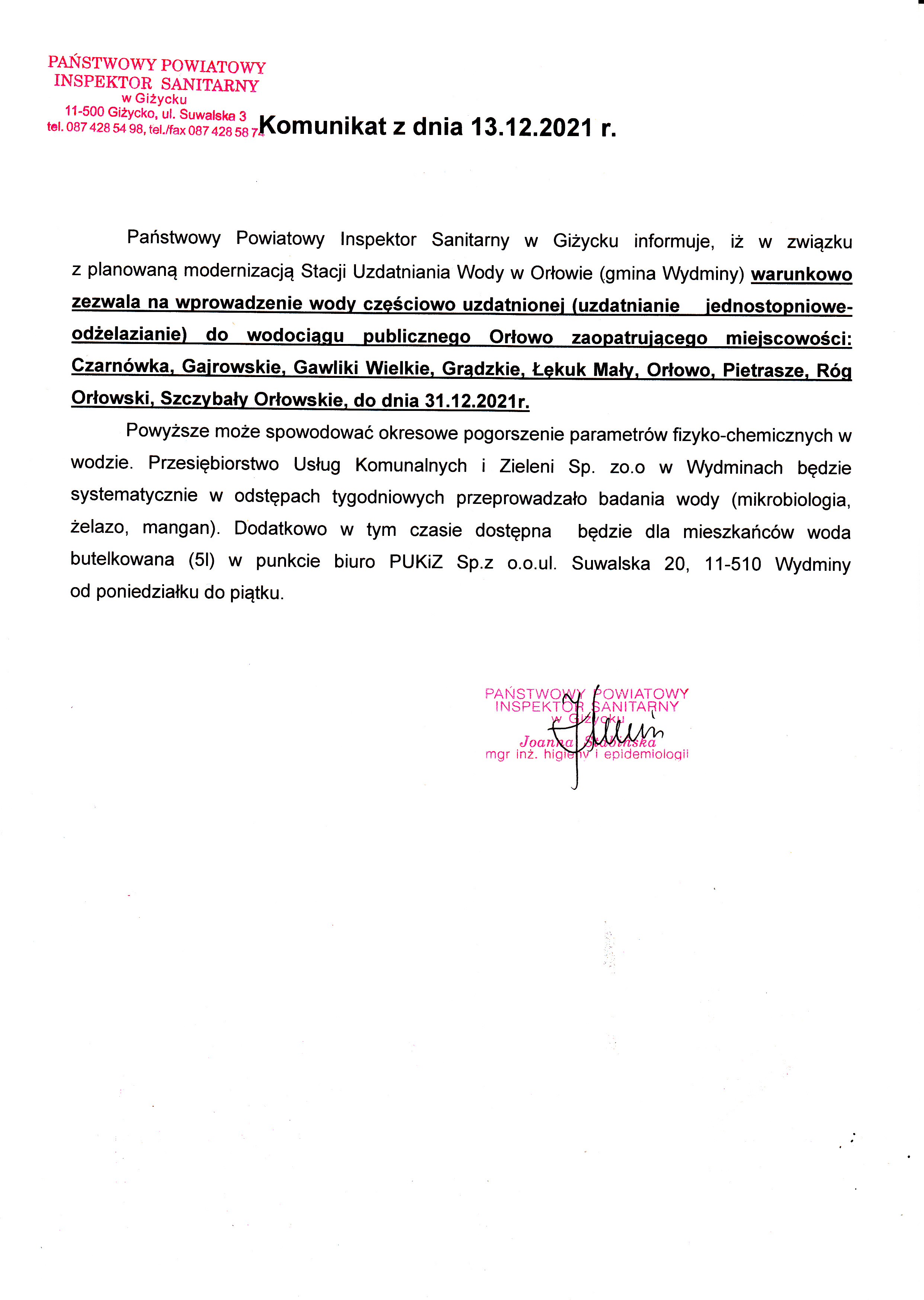 Komunikat z dnia 13.12.2021 r