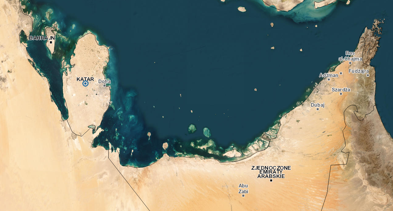 Ilustracja przedstawiająca zrzut ekranu z aplikacji prng.geoportal.gov.pl z obszaru Kataru
