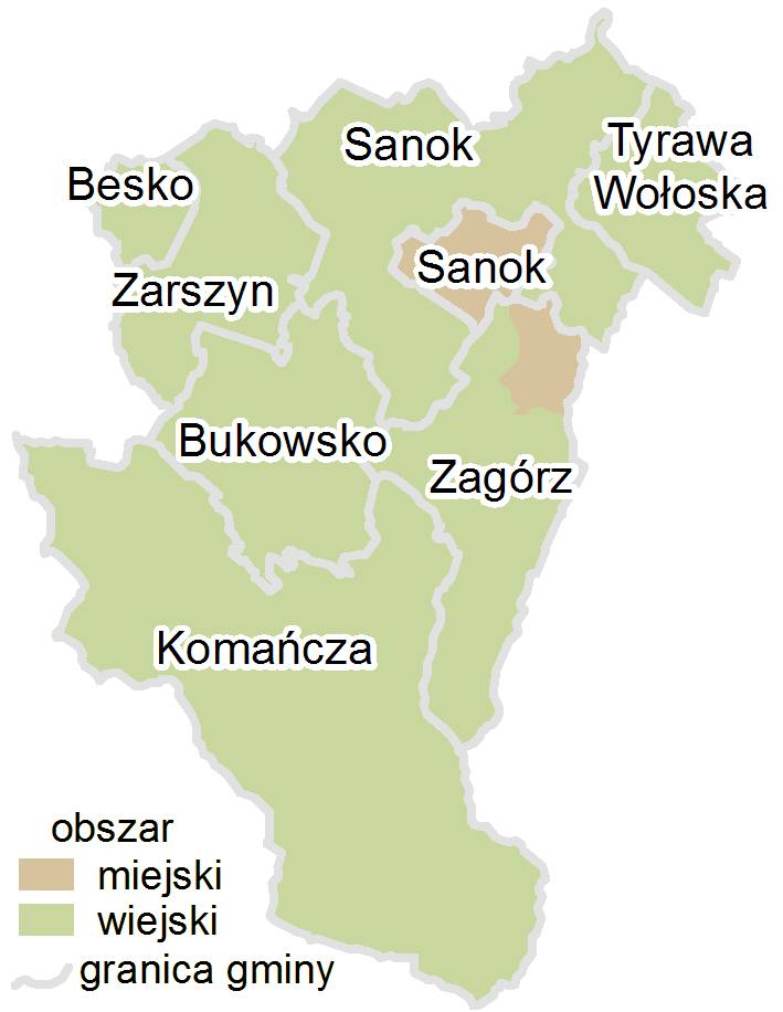 Rejon działania KP PSP Sanok