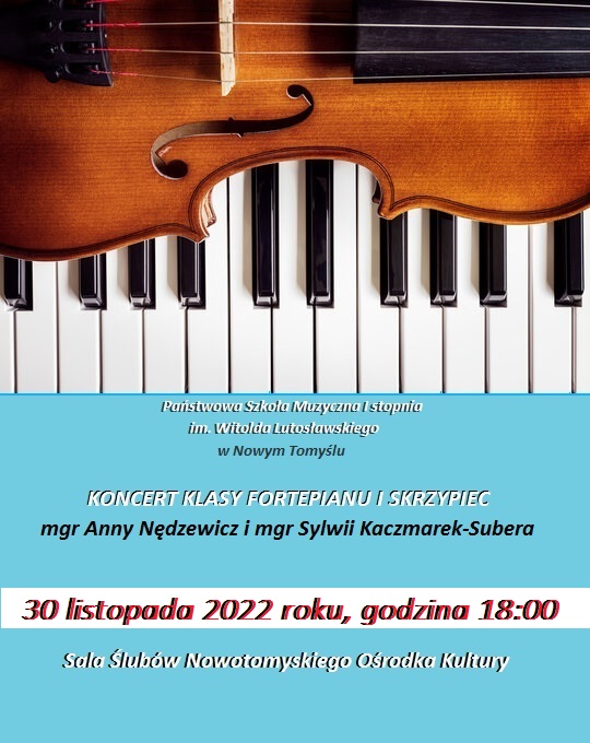 Plakat koncert klasy fortepianu i skrzypiec