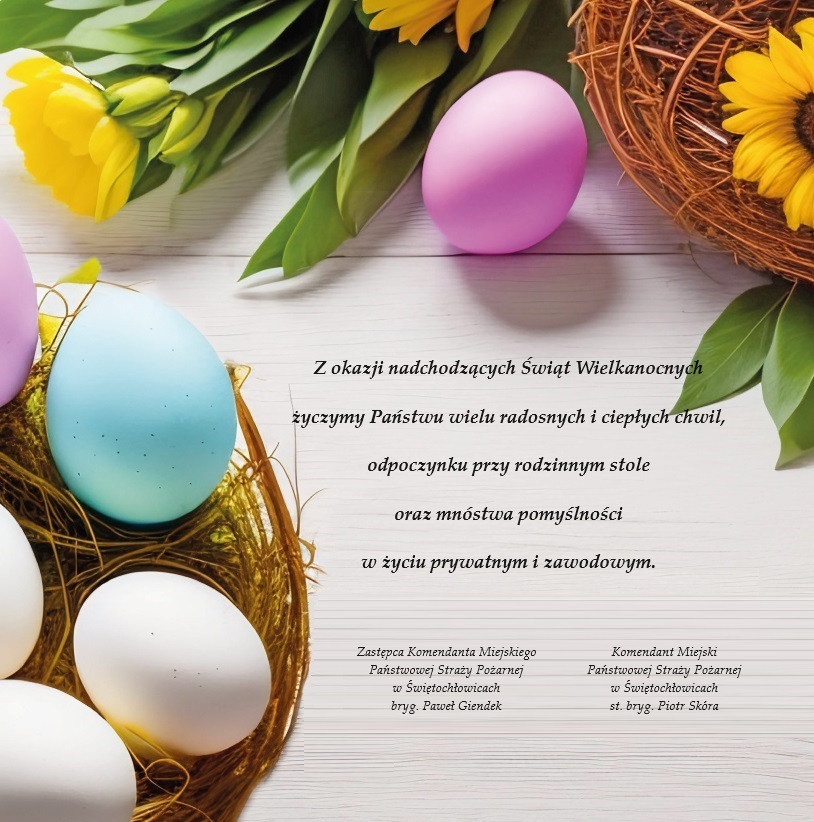 Z okazji nadchodzących Świat Wielkanocnych życzymy Państwu wielu radosnych i ciepłych chwil, odpoczynku przy rodzinnym stole oraz mnóstwa pomyslności w życiu prywatnym i zawodowym.