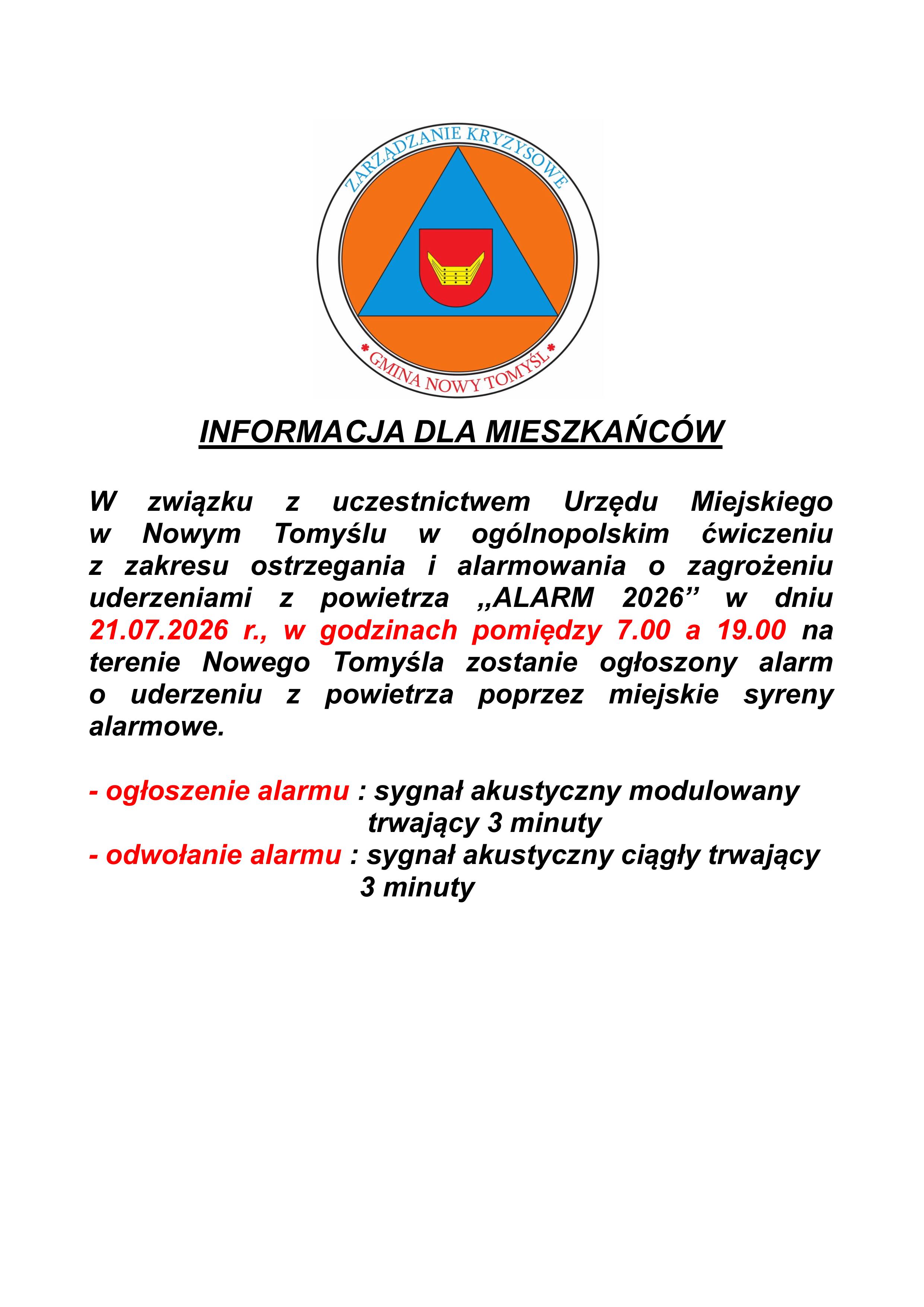 Komunikat dla Mieszkańców