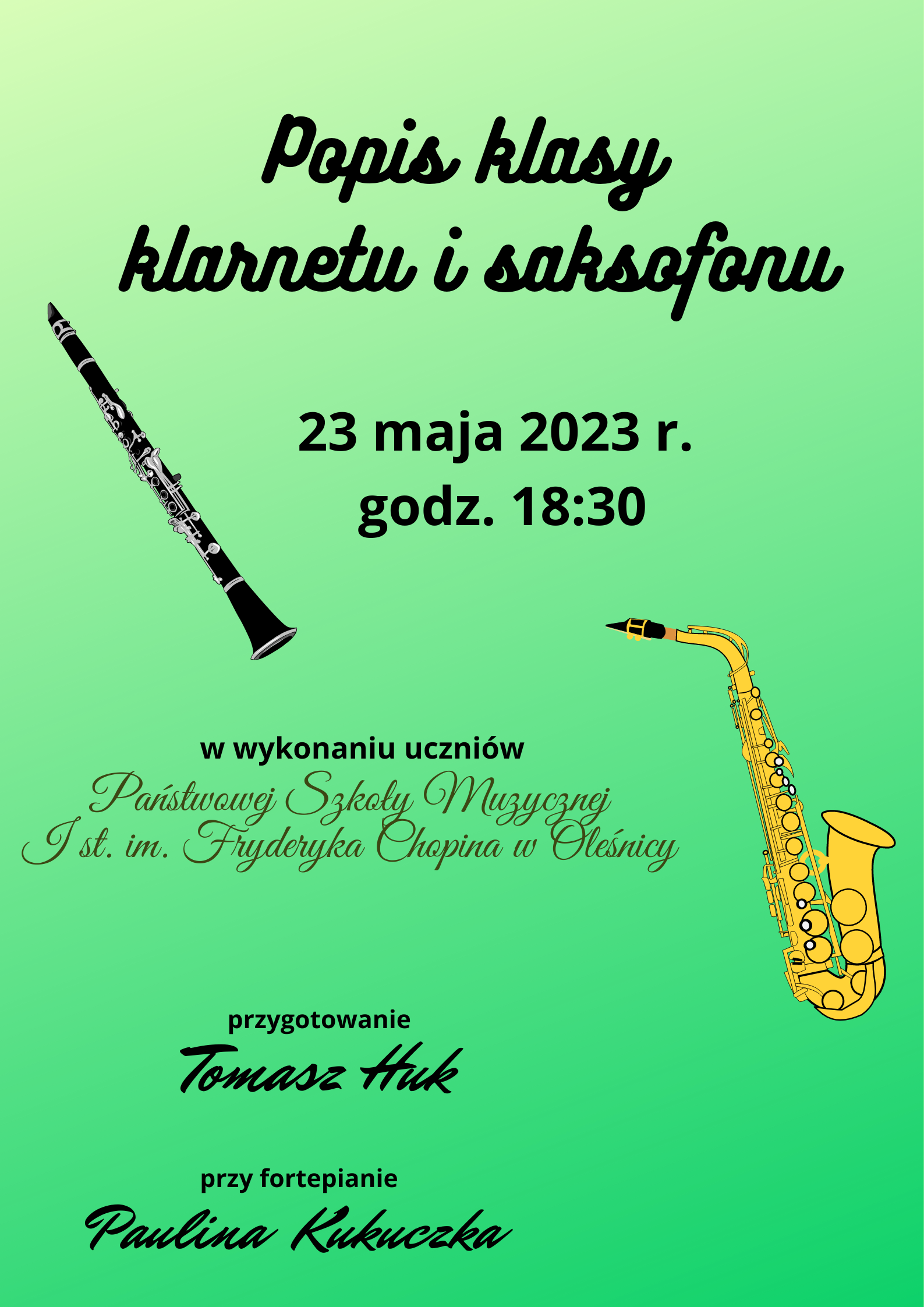 popis klasy klarnetu i saksofonu przygotowanie Tomasz Huk termin 23.05.2023 r. 