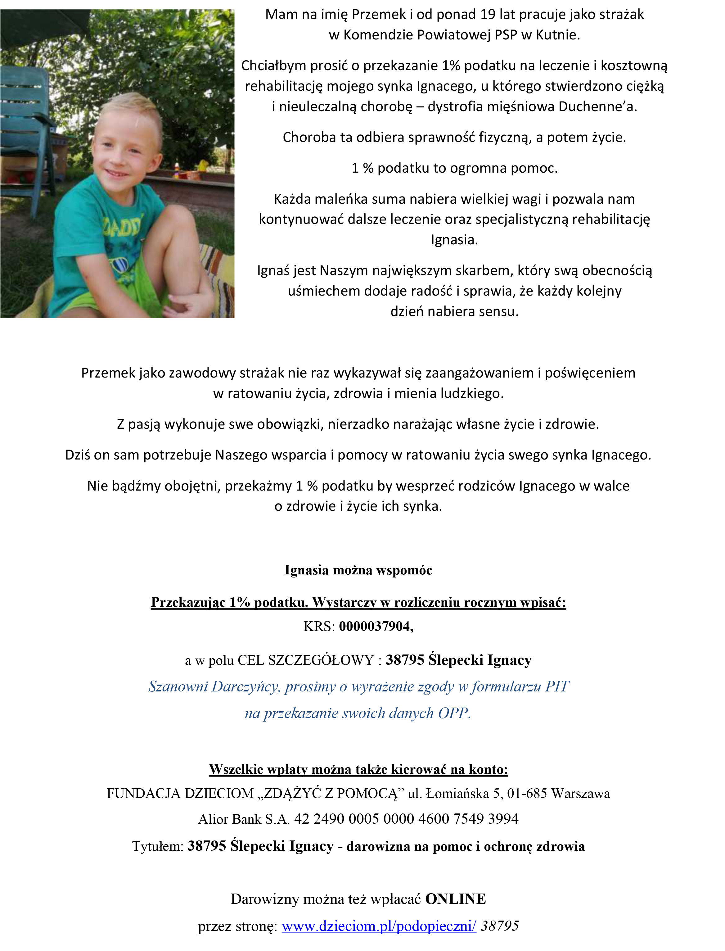 Potrzebna pomoc dla syna strażaka