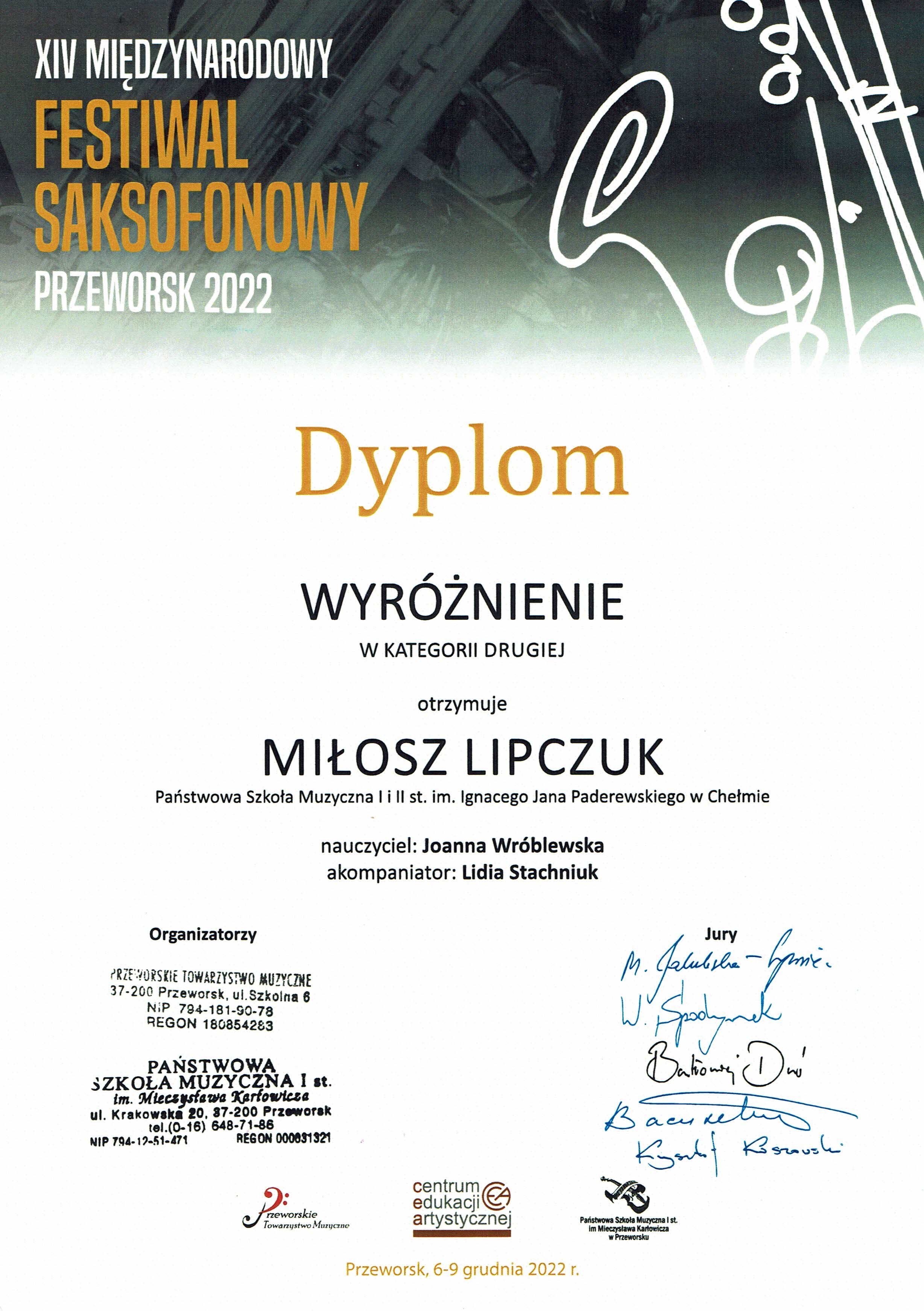 Dyplom Miłosz Lipczuk