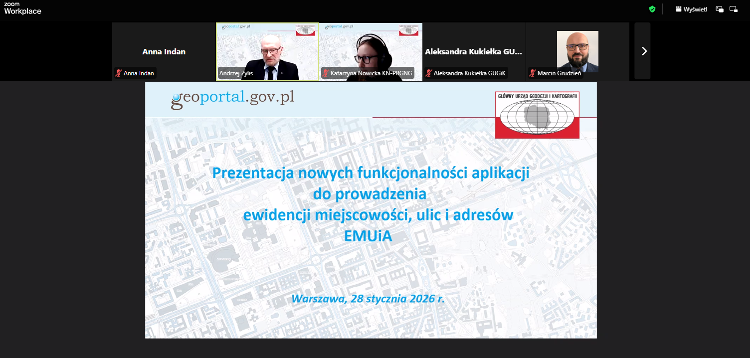 zrzut ekranu ze szkolenia online z prezentacji nowych funkcjonalności Aplikacji EMUiA