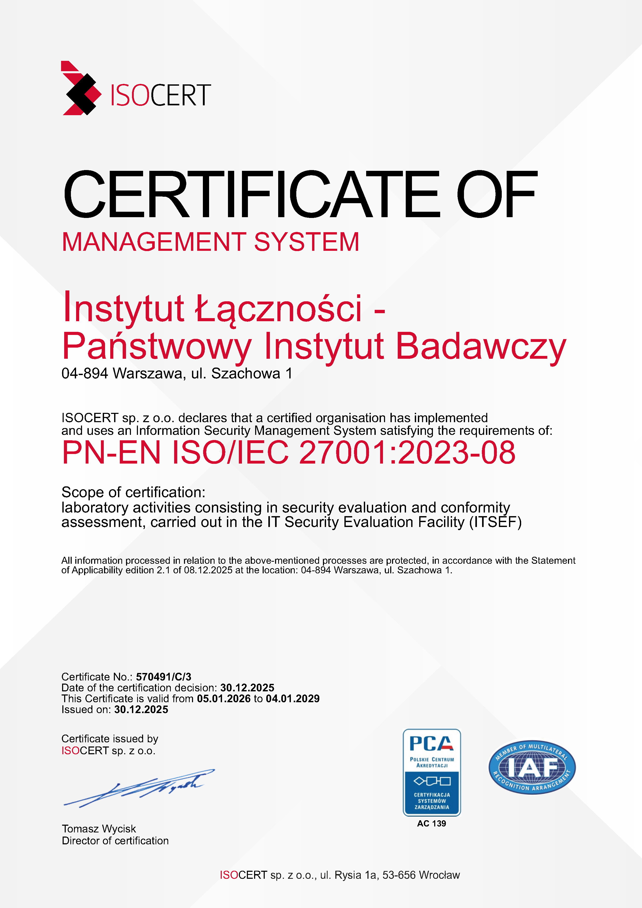 ISOCERT certificate