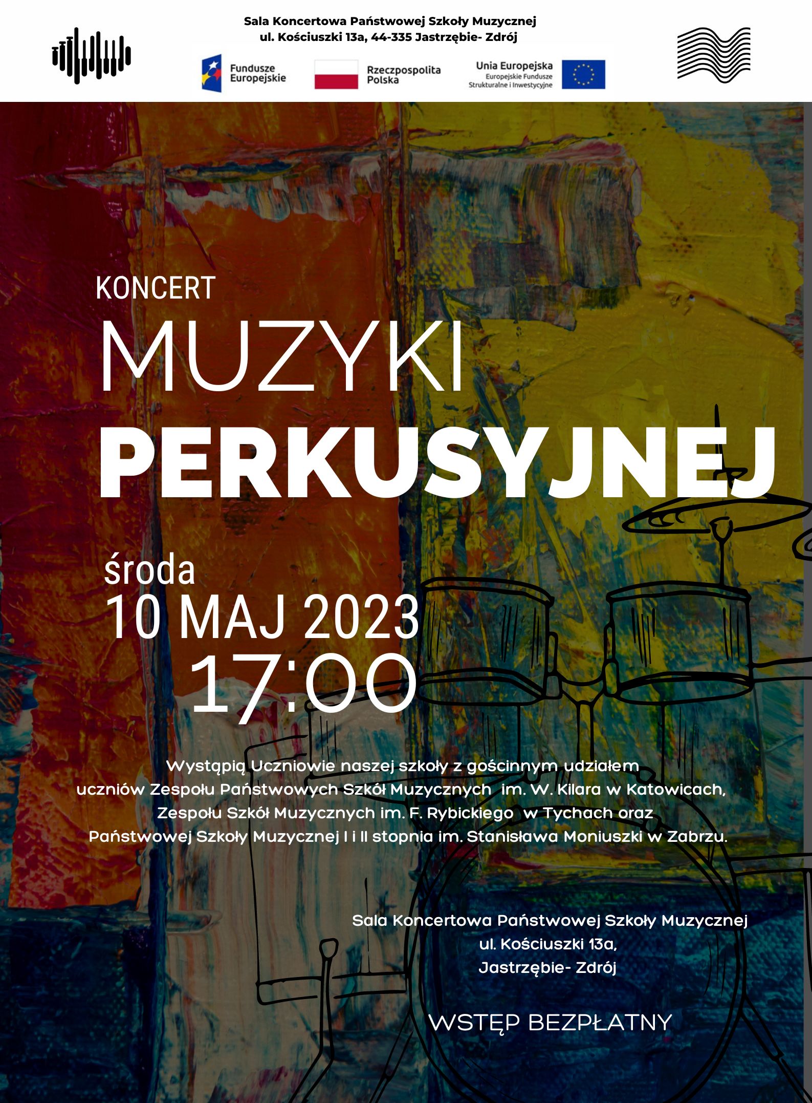 Plakat koncertu perkusyjnego 10.05.2023