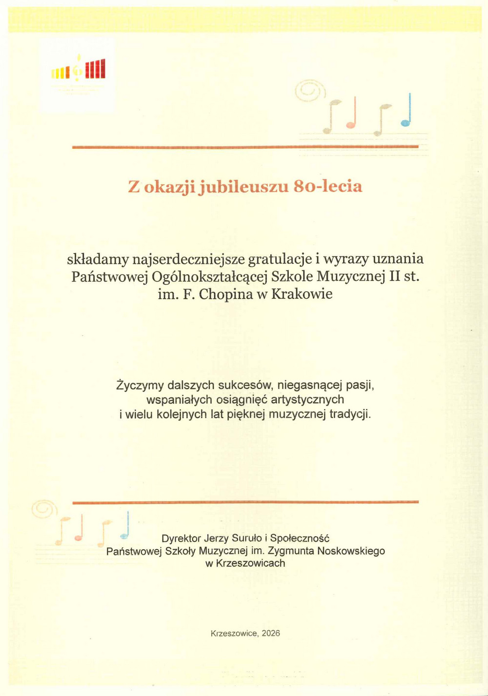 p. Jerzy Suruło - dyrektor PSM im. Zygmunta Noskowskiego w Krzeszowicach