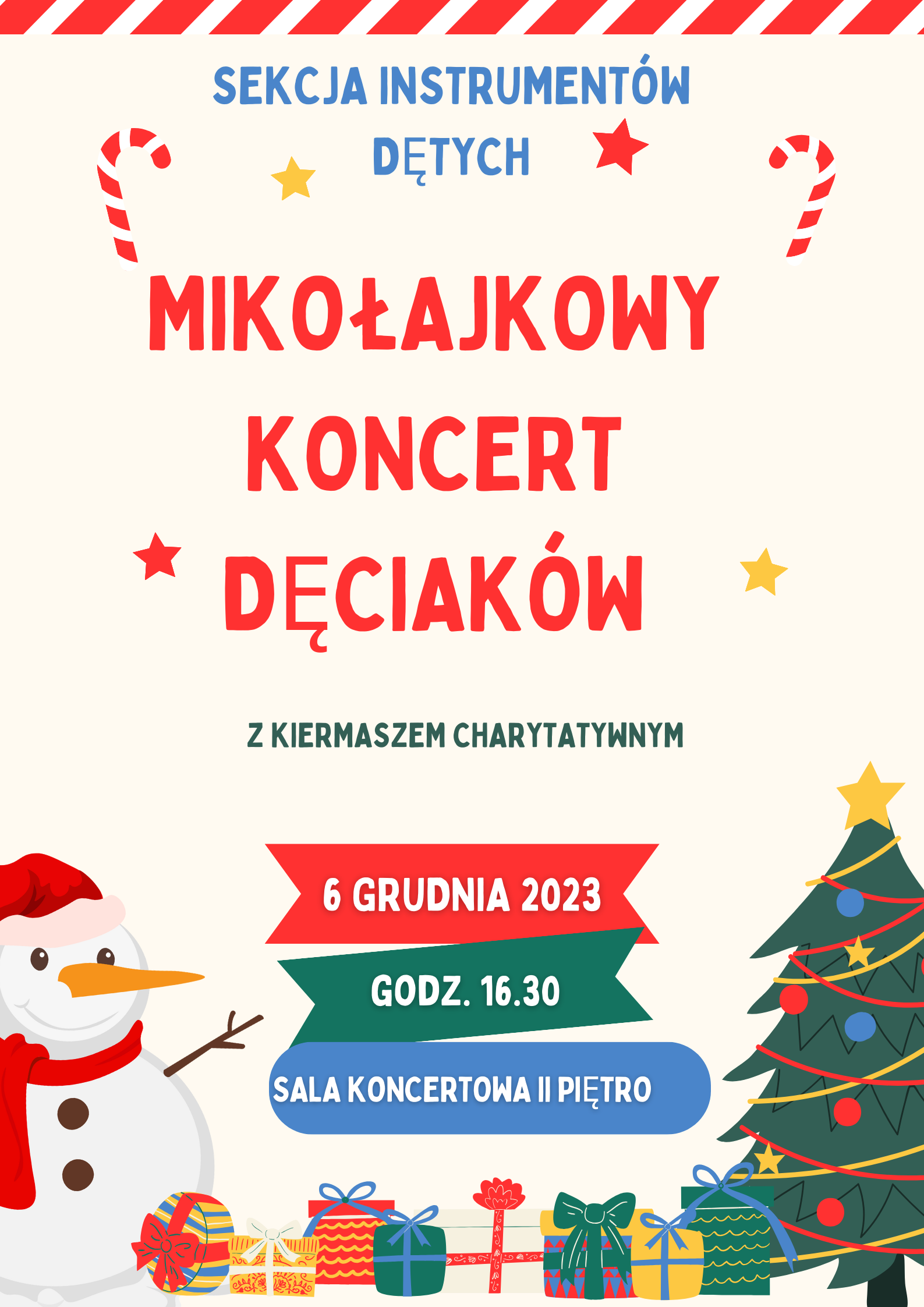 Sekcja Instrumentów Dętych zaprasza na Mikołajkowy Koncert Dęciaków z kiermaszem charytatywnym - 6 grudnia 2023 godz. 16.30 Sala koncertowa II piętro