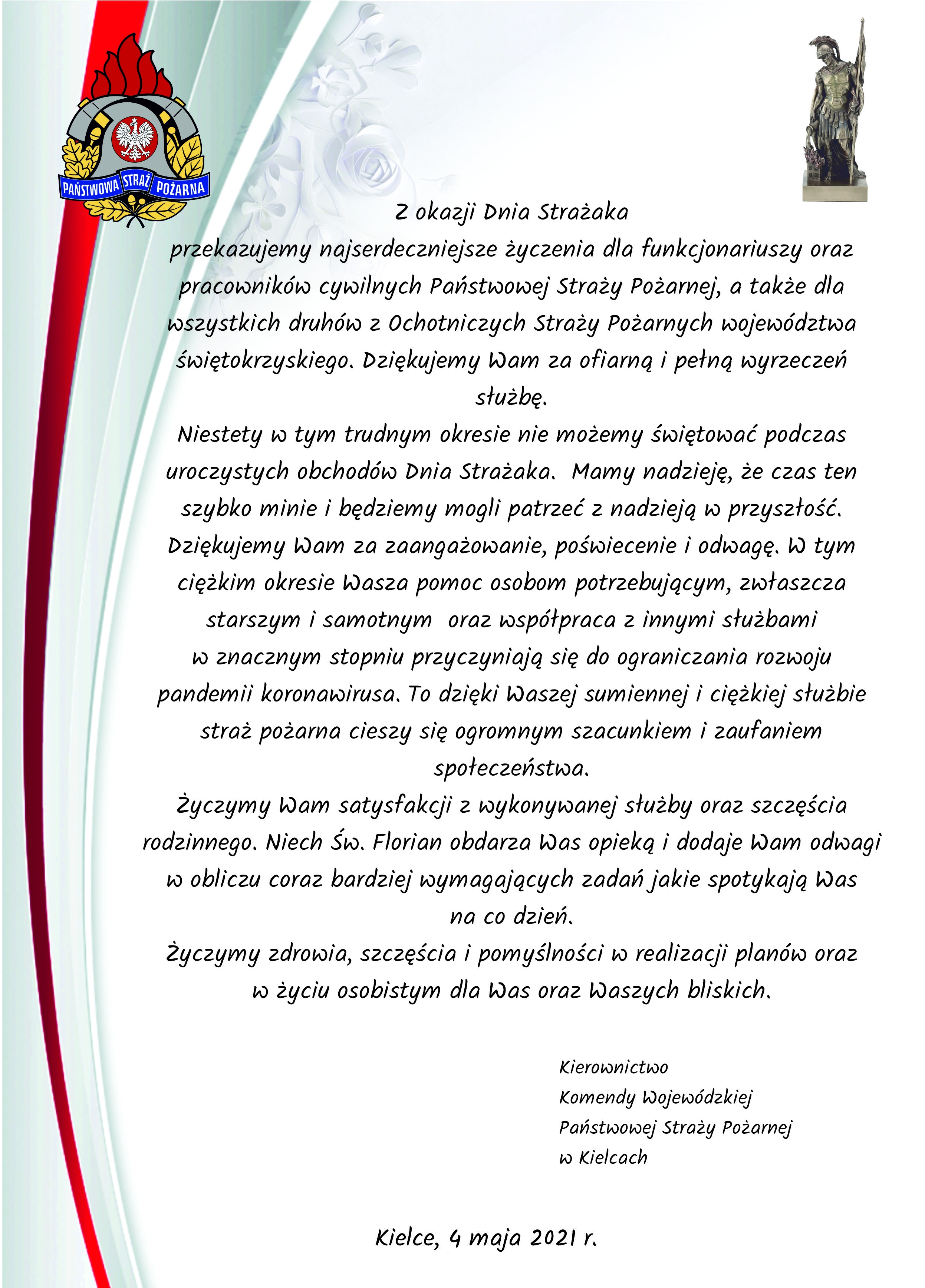 Życzenia z okazji Dnia Strażaka