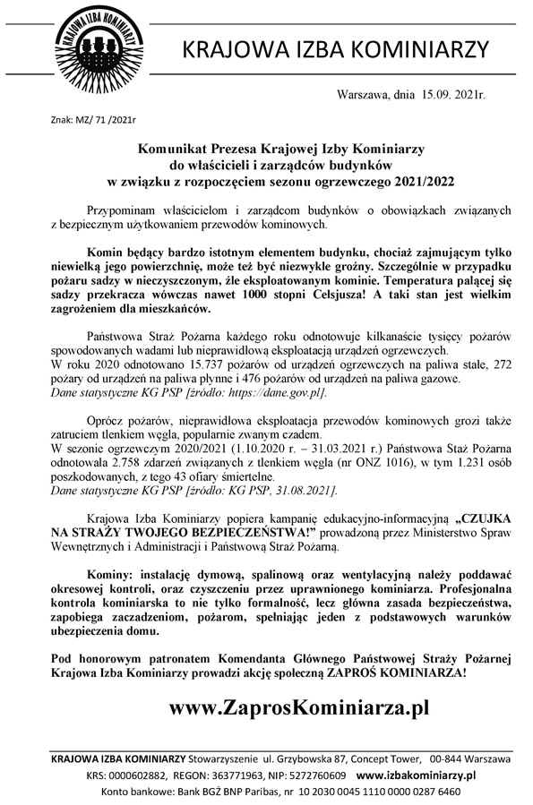 Pożar sadzy w przewodach kominowych