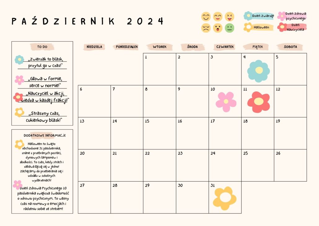 Kalendarz inicjatyw uczniowskich na miesiąc październik