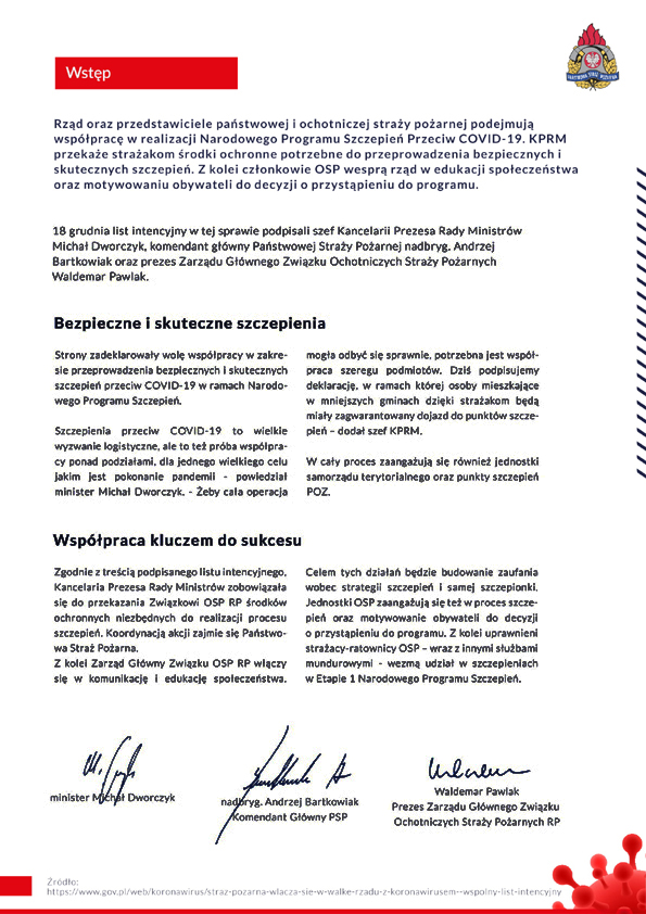 Wytyczne dla PSP i OSP w zakresie transportu pacjentów do punktów szczepień jak i personelu medycznego do pacjentów