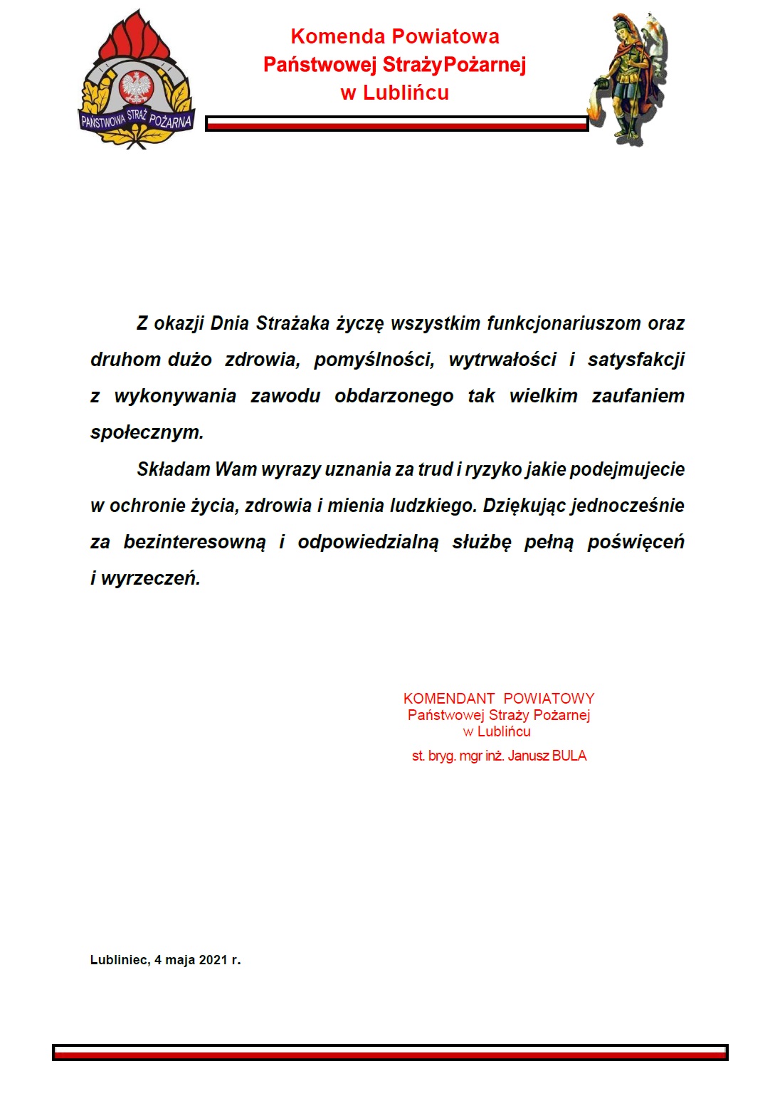 życzenie KP PSP w Lublińcu