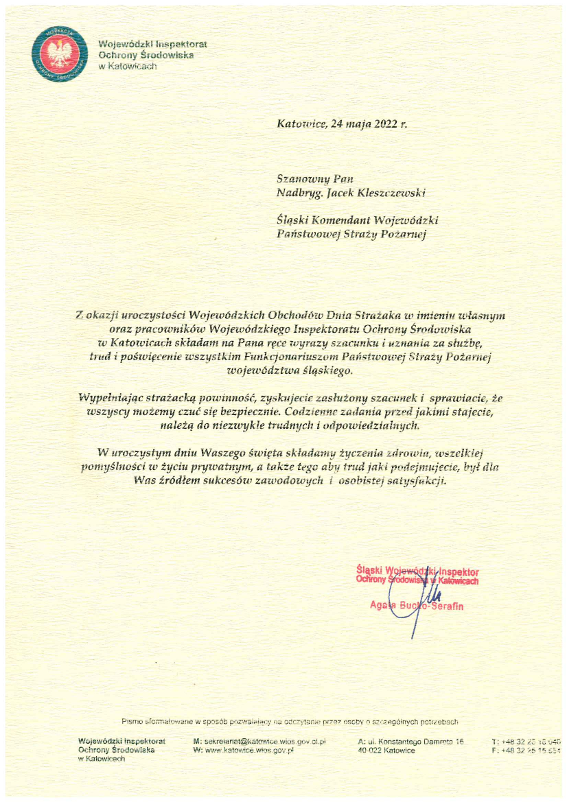 Życzenia od Śląskiego Wojewódzkiego Inspektora Ochrony Środowiska w Katowicach 